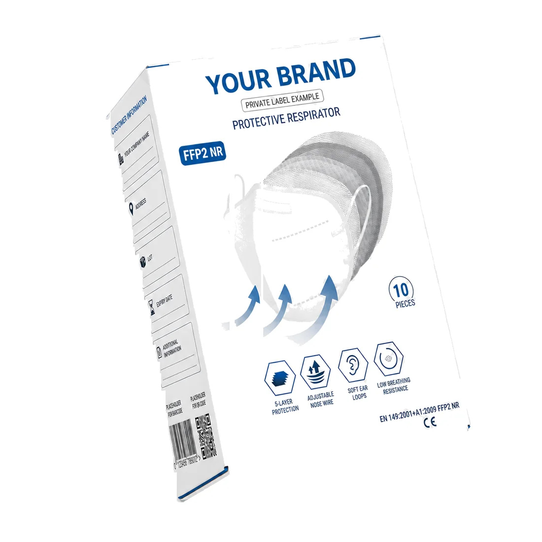 A private label FFP2 retail box carrying a customer's own brand