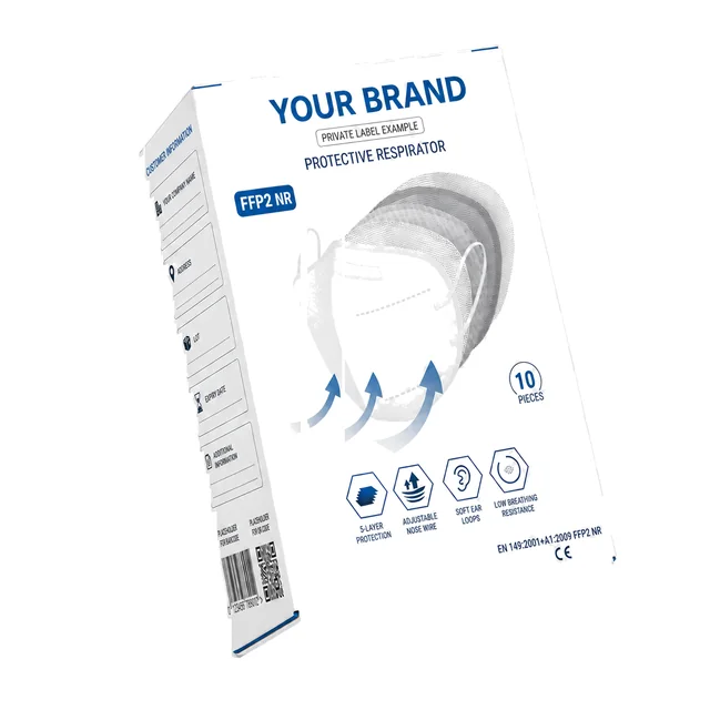 A private label FFP2 retail box carrying a customer's own brand